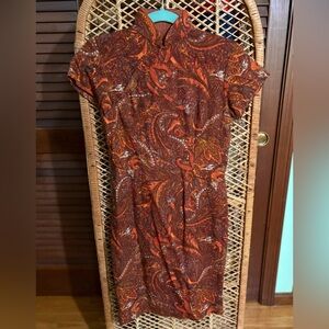 Vintage Paisley Print Dress in Brown and Orange
